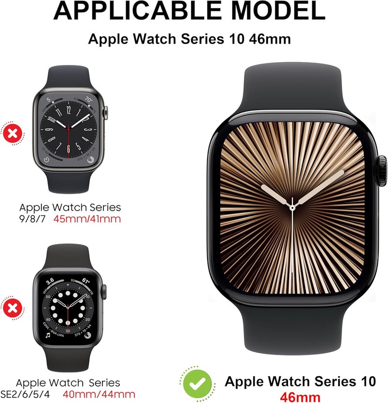 Diruite Suoman 2-Pack for Apple Watch Series 11/10 46mm Case, 9H Tempered Glass Screen Protector, All-Around PC Hard Protection Cover -Black+Black - Image 2